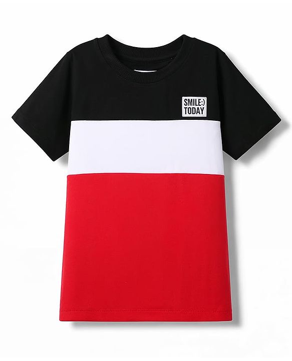 Pine Kids Cotton Knit Half Sleeves Cut & Sew T-Shirt & Lounge Pant Set with Patch Detailing - Red & Black
