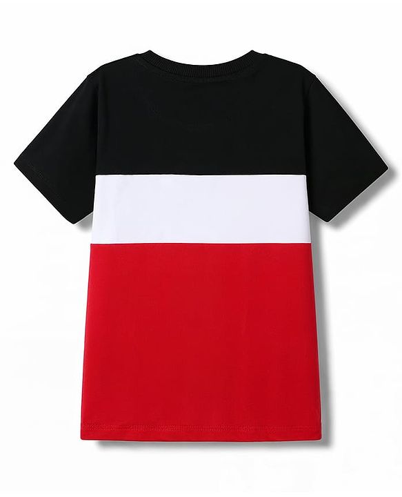 Pine Kids Cotton Knit Half Sleeves Cut & Sew T-Shirt & Lounge Pant Set with Patch Detailing - Red & Black
