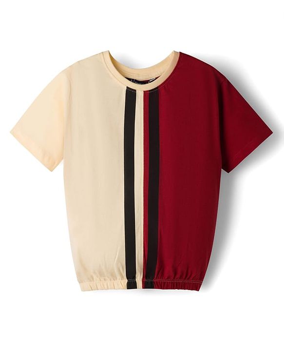 Pine Kids 100% Cotton Knit Half Sleeves Cut N Sew Top & Pant Set - Cream & Red