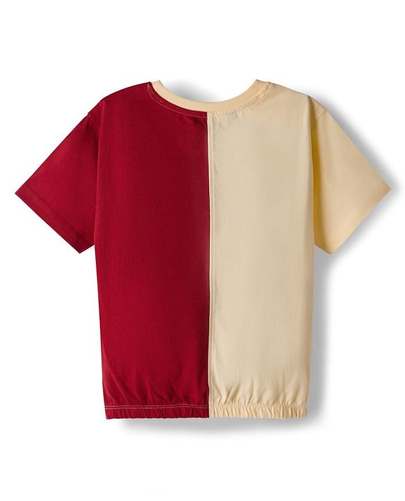Pine Kids 100% Cotton Knit Half Sleeves Cut N Sew Top & Pant Set - Cream & Red