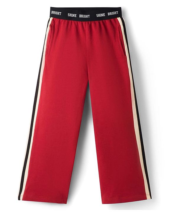 Pine Kids 100% Cotton Knit Half Sleeves Cut N Sew Top & Pant Set - Cream & Red