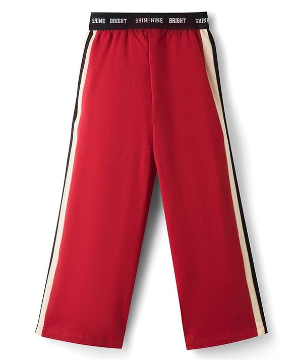Pine Kids 100% Cotton Knit Half Sleeves Cut N Sew Top & Pant Set - Cream & Red