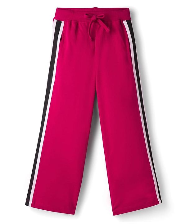 Pine Kids 100% Cotton Knit Half Drop Shoulder Sleeves Text Printed Top & Pant Set - Dark Pink
