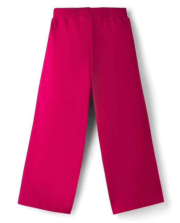 Pine Kids 100% Cotton Knit Half Drop Shoulder Sleeves Text Printed Top & Pant Set - Dark Pink