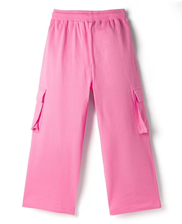 Pine Kids Cotton Knit Drop Shoulder Half Sleeves T-Shirt & Lounge Pant set with Text Foil Print - Black & Pink