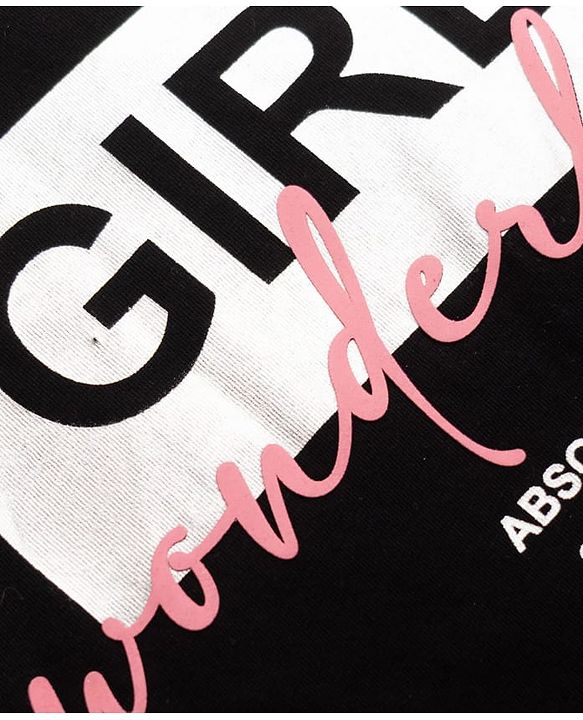 Pine Kids Cotton Knit Drop Shoulder Half Sleeves T-Shirt & Lounge Pant set with Text Foil Print - Black & Pink