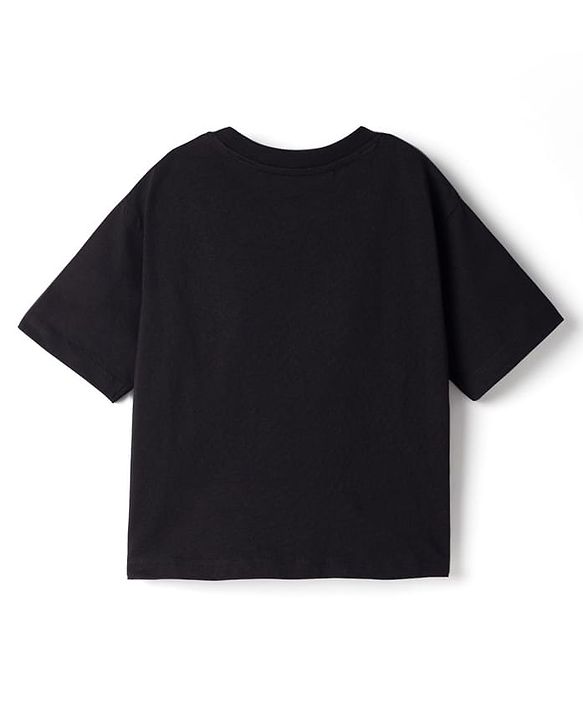 Pine Kids Cotton Knit Drop Shoulder Half Sleeves T-Shirt & Lounge Pant set with Text Foil Print - Black & Pink