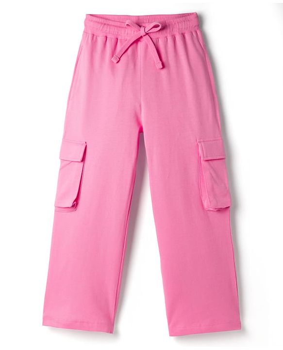 Pine Kids Cotton Knit Drop Shoulder Half Sleeves T-Shirt & Lounge Pant set with Text Foil Print - Black & Pink