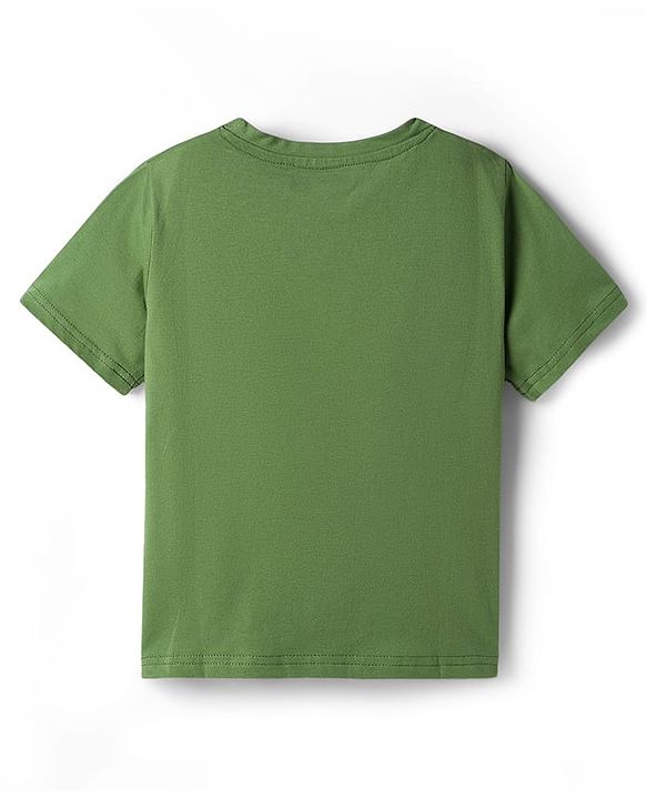 Pine Kids 100% Cotton Knit Half Sleeves Text Printed T-Shirt & Pyjama Night Suit With Checks Print - Green