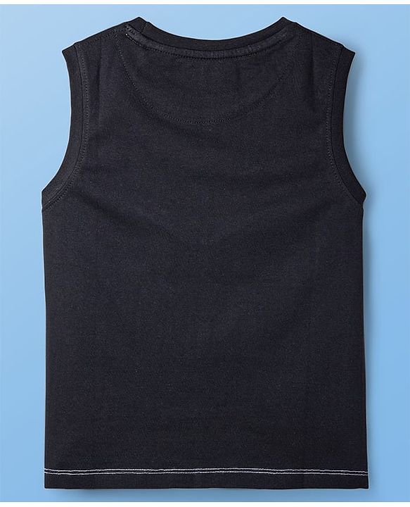 Pine Kids Cotton Knit Sleeveless Text Printed Cut & Sew T-Shirt - Black, Grey & White