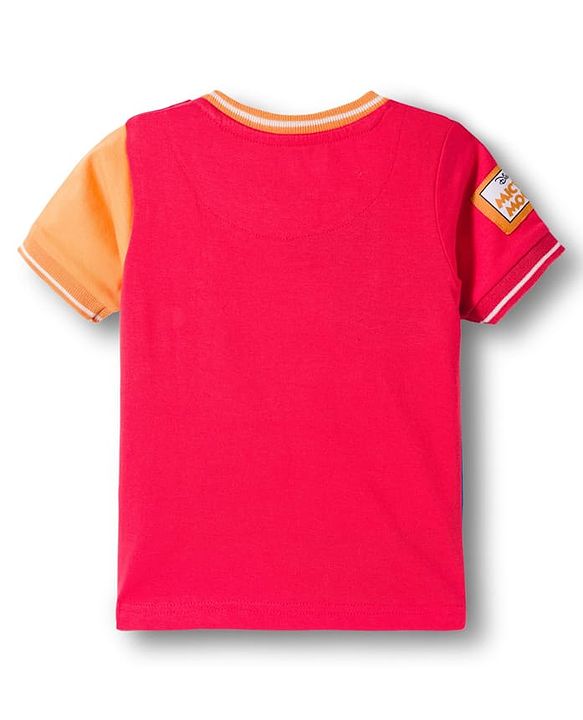Babyhug Disney Single Jersey Knit Half Sleeves Cut & Sew T-Shirt with Mickey Mouse Graphic - Multicolor