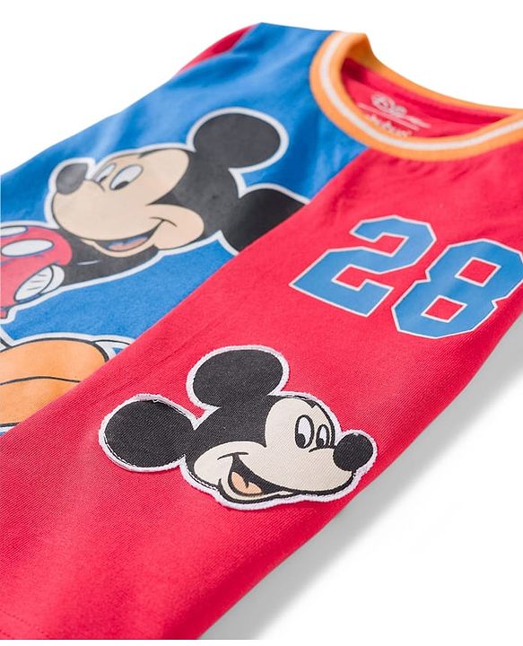 Babyhug Disney Single Jersey Knit Half Sleeves Cut & Sew T-Shirt with Mickey Mouse Graphic - Multicolor