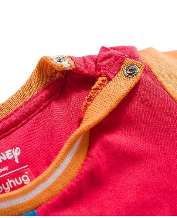 Babyhug Disney Single Jersey Knit Half Sleeves Cut & Sew T-Shirt with Mickey Mouse Graphic - Multicolor