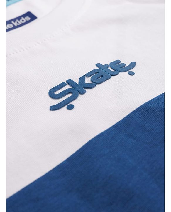 Pine Kids Cotton Knit Sleeveless Striped T-Shirt with Text Print - White & Blue