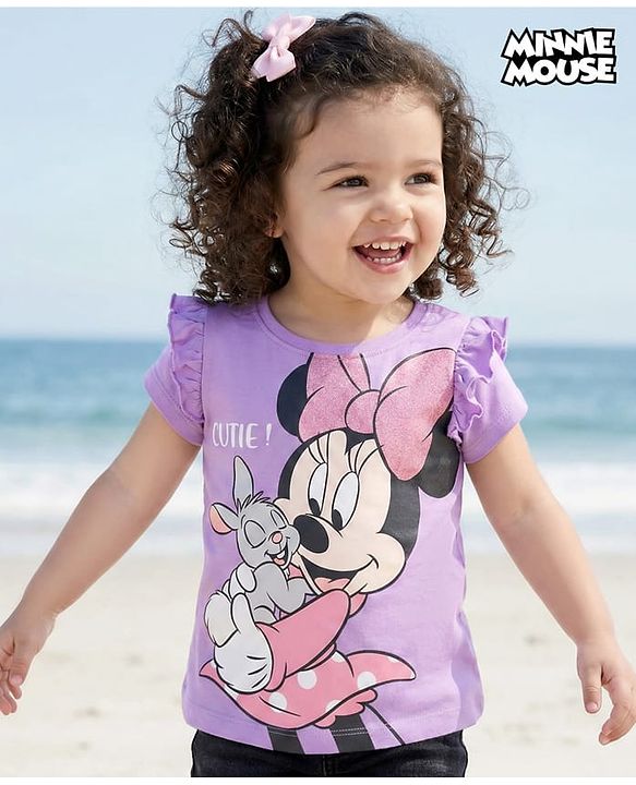 Babyhug Disney 100% Cotton Half Sleeves T-Shirt With Minnie Mouse Graphic - Lavender