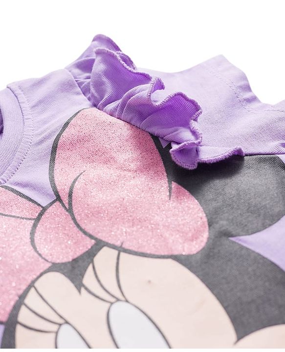 Babyhug Disney 100% Cotton Half Sleeves T-Shirt With Minnie Mouse Graphic - Lavender