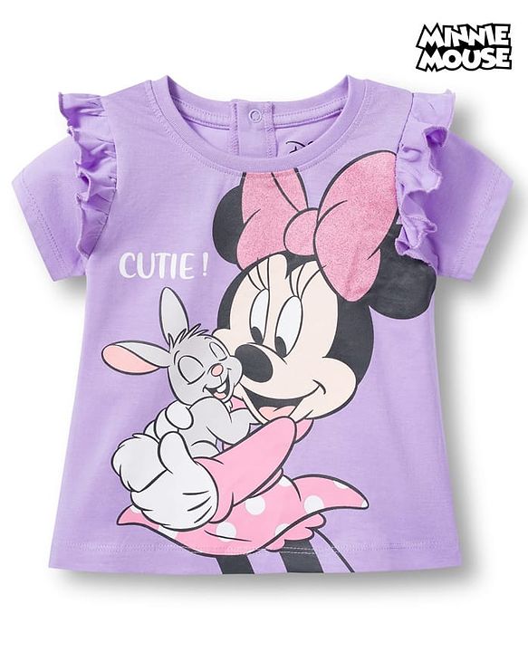 Babyhug Disney 100% Cotton Half Sleeves T-Shirt With Minnie Mouse Graphic - Lavender