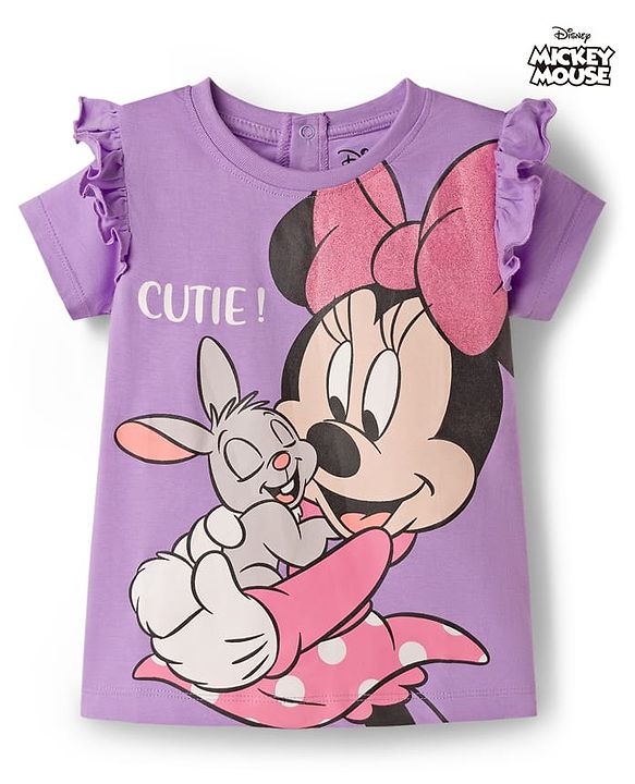 Babyhug Disney 100% Cotton Half Sleeves T-Shirt With Minnie Mouse Graphic - Lavender