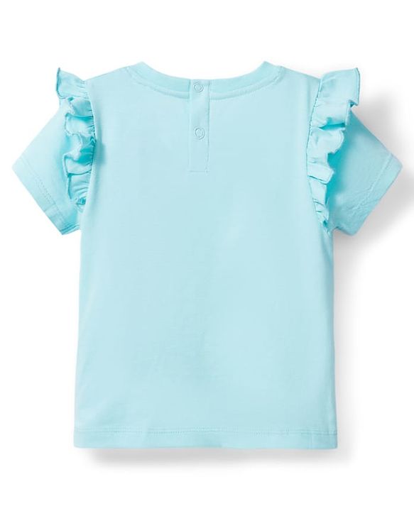 Babyhug Disney Single Jersey Knit Half Sleeves T-Shirt with Tinker Bell Graphic & Glitter Detailing - Light Blue
