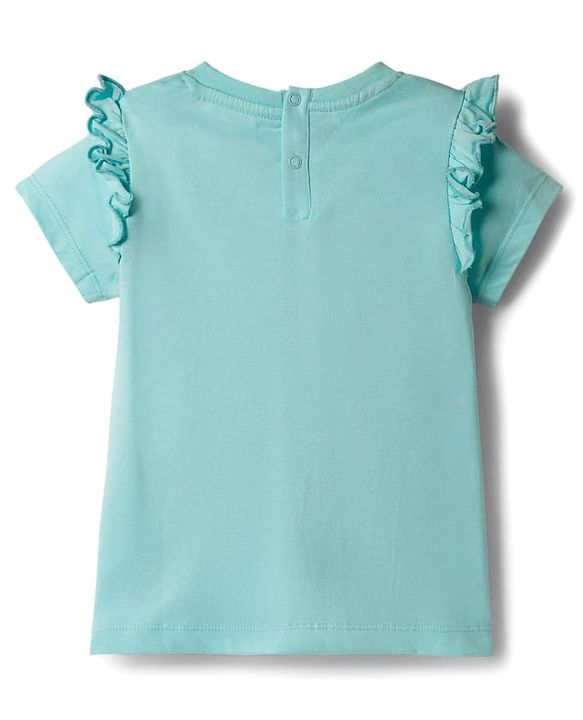 Babyhug Disney Single Jersey Knit Half Sleeves T-Shirt with Tinker Bell Graphic & Glitter Detailing - Light Blue