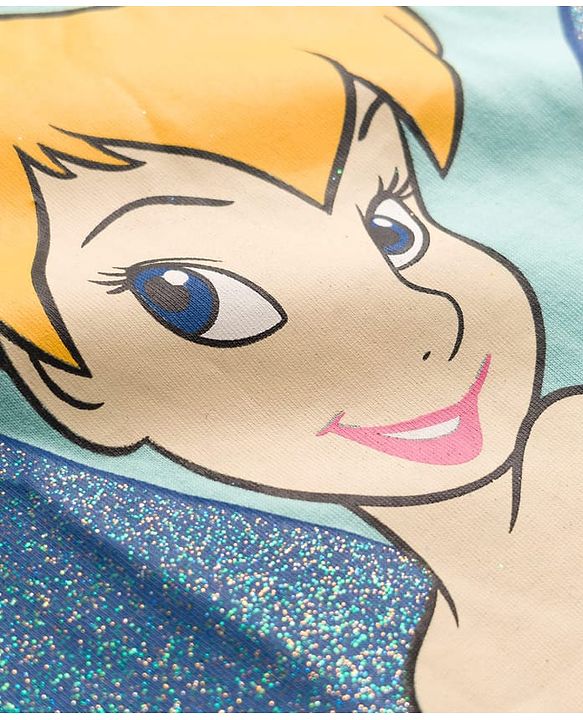Babyhug Disney Single Jersey Knit Half Sleeves T-Shirt with Tinker Bell Graphic & Glitter Detailing - Light Blue