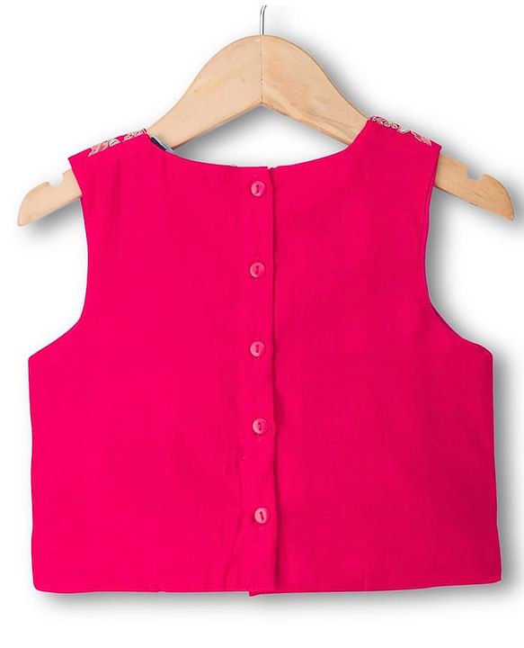 Pine Kids Woven Sleeveless Choli Lehenga With Dupatta Set With Floral Embroidery & Print - Dark Pink