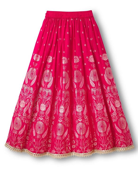 Pine Kids Woven Sleeveless Choli Lehenga With Dupatta Set With Floral Embroidery & Print - Dark Pink