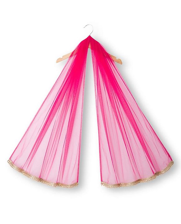 Pine Kids Woven Sleeveless Choli Lehenga With Dupatta Set With Floral Embroidery & Print - Dark Pink