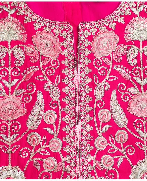 Pine Kids Woven Sleeveless Choli Lehenga With Dupatta Set With Floral Embroidery & Print - Dark Pink