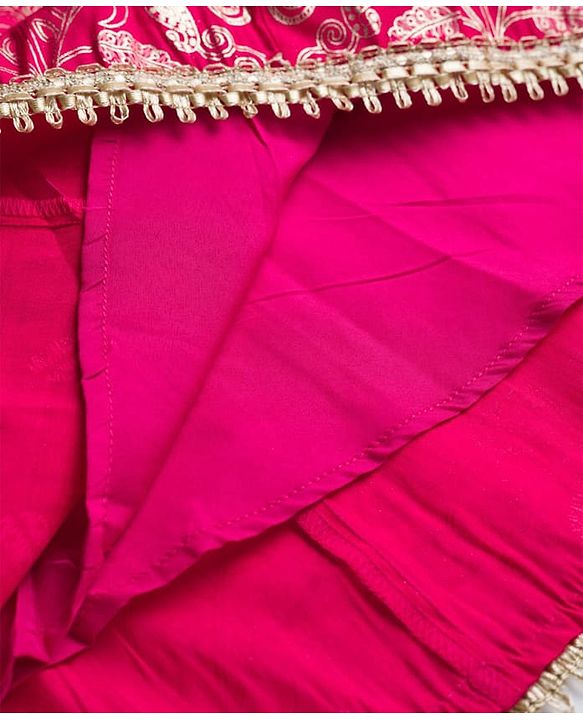 Pine Kids Woven Sleeveless Choli Lehenga With Dupatta Set With Floral Embroidery & Print - Dark Pink