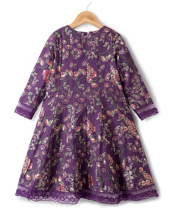 Pine Kids Full Sleeves Floral Printed Kurti & Chudidar Set With Dupatta - Purple