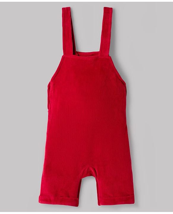 Babyhug Single Jersey Knit Half Sleeves T-Shirt & Dungarees with Jungle Safari Theme Print & Embroidery - Maroon