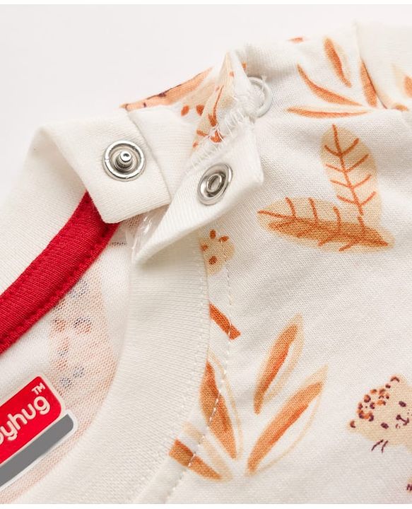 Babyhug Single Jersey Knit Half Sleeves T-Shirt & Dungarees with Jungle Safari Theme Print & Embroidery - Maroon