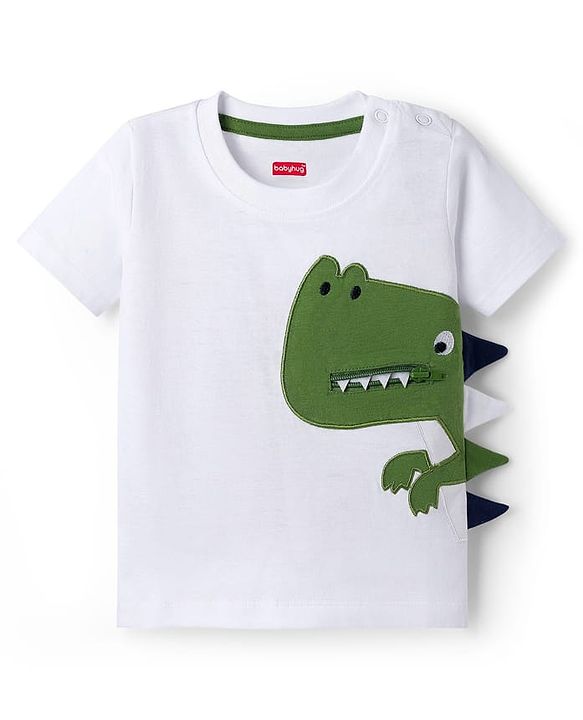 Babyhug 100% Cotton Knit Half Sleeves Dino Printed T-Shirt & Shorts Set - White & Green