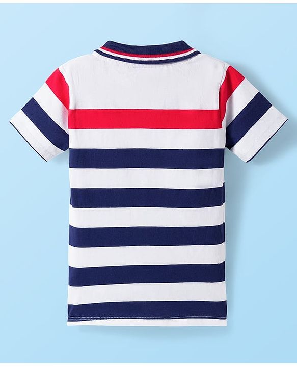 Babyhug Single Jersey Knit Half Sleeves Striped Polo T-Shirt & Shorts Set - Red