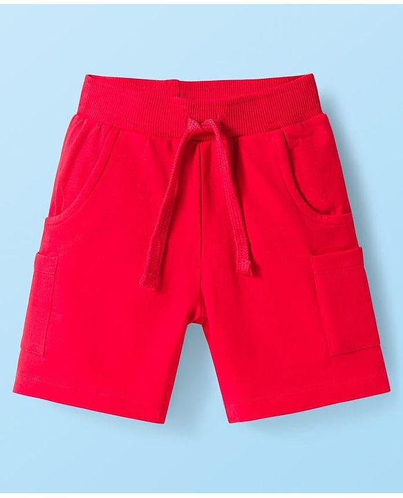 Babyhug Single Jersey Knit Half Sleeves Striped Polo T-Shirt & Shorts Set - Red