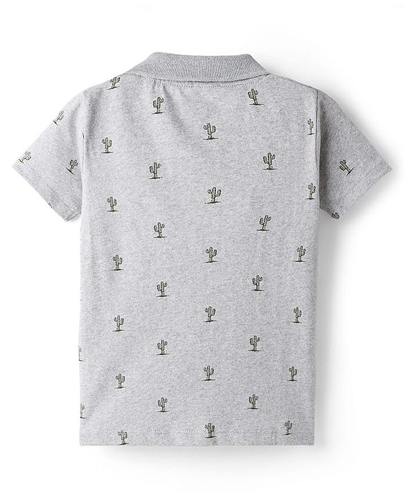 Babyhug 100% Cotton Half Sleeves Cactus Printed Polo T-Shirt & Short Set - Grey & Dark Green