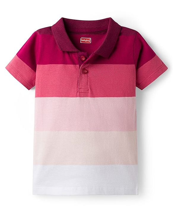Babyhug Single Jersey Knit Half Sleeves Striped Polo T-Shirt & Shorts Set - Maroon