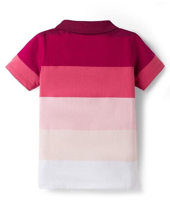 Babyhug Single Jersey Knit Half Sleeves Striped Polo T-Shirt & Shorts Set - Maroon