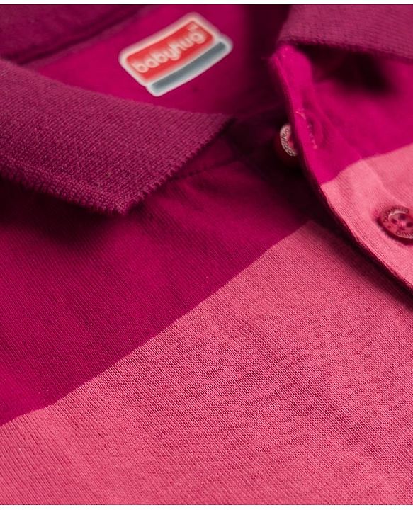 Babyhug Single Jersey Knit Half Sleeves Striped Polo T-Shirt & Shorts Set - Maroon