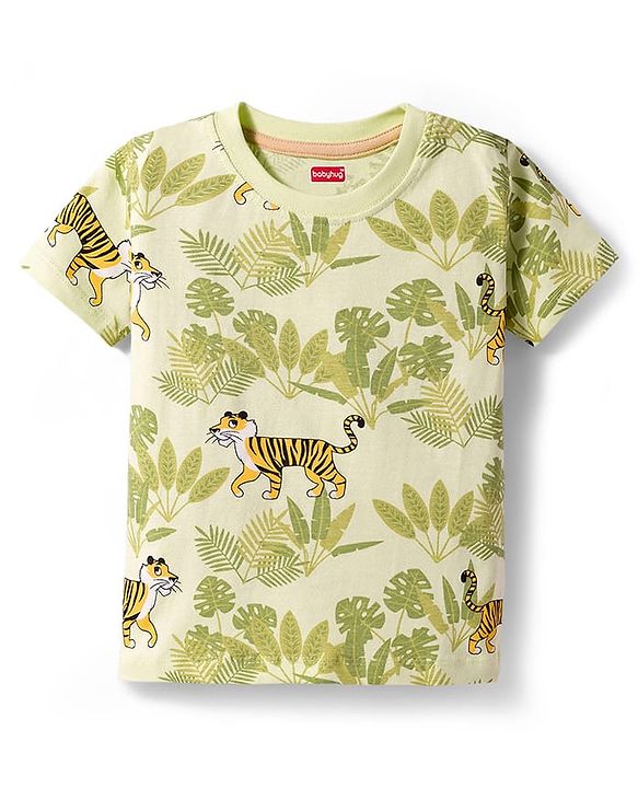 Babyhug Single Jersey Knit Half Sleeves T-Shirt & Shorts Set With Tiger Print - Multicolor