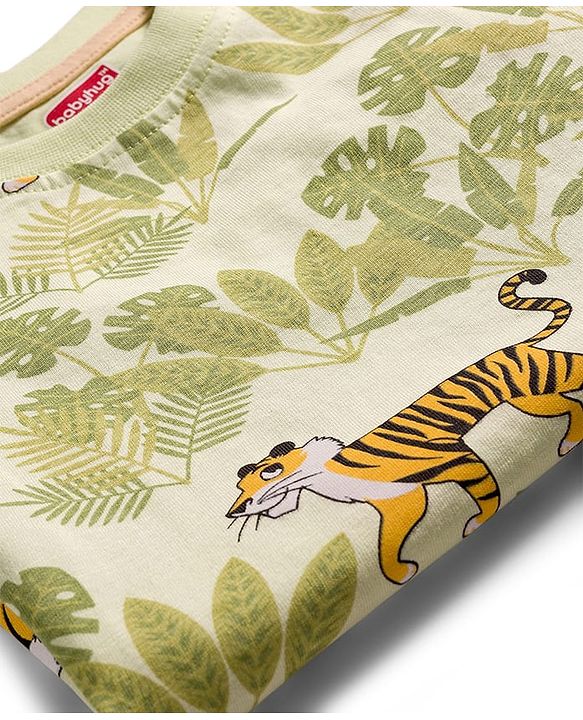 Babyhug Single Jersey Knit Half Sleeves T-Shirt & Shorts Set With Tiger Print - Multicolor
