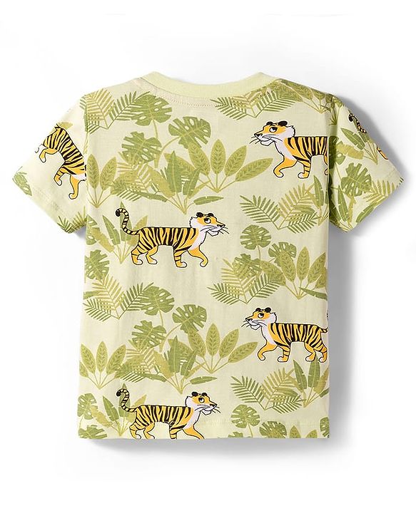 Babyhug Single Jersey Knit Half Sleeves T-Shirt & Shorts Set With Tiger Print - Multicolor