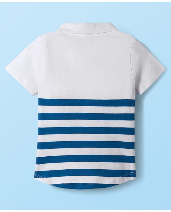 Babyhug Single Jersey Knit Half Sleeves Striped Shirt & Shorts Set - Blue