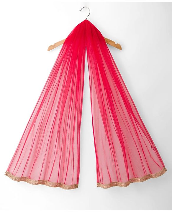 Pine Kids Woven Three Fourth Sleeves Kurti Churidar Set With Floral Embroidery & Dupatta - Fuchsia