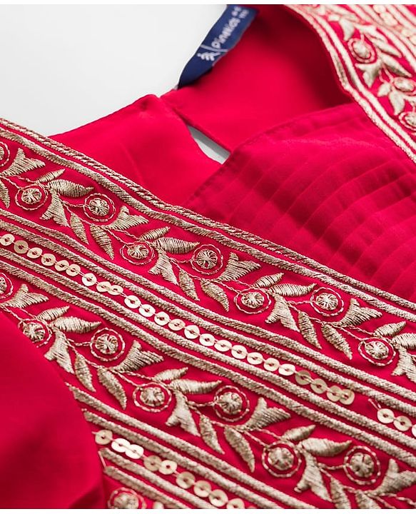 Pine Kids Woven Three Fourth Sleeves Kurti Churidar Set With Floral Embroidery & Dupatta - Fuchsia