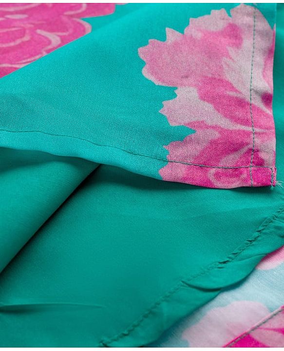 Pine Kids Woven Full Sleeves Floral Printed & Embroidered Kurti & Chudidar Set With Dupatta - Sea Green