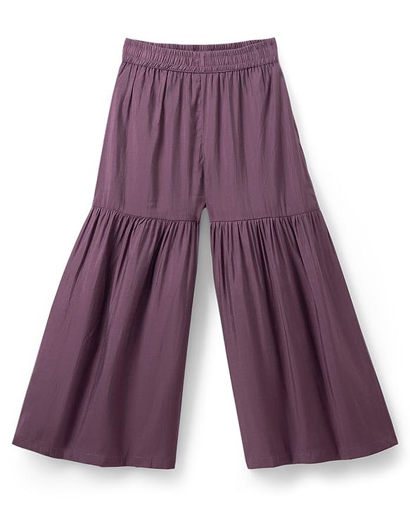 Pine Kids Woven Full Sleeves Kurti Gharara Set with Dupatta & Floral Embroidery - Purple
