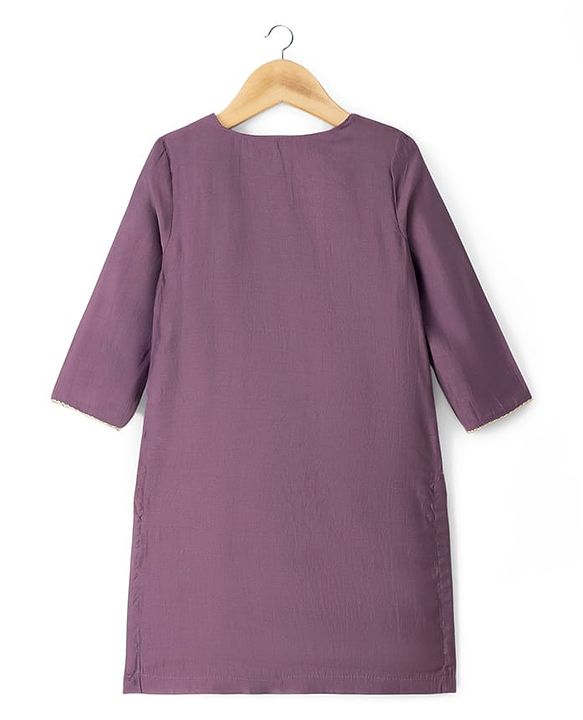 Pine Kids Woven Full Sleeves Kurti Gharara Set with Dupatta & Floral Embroidery - Purple