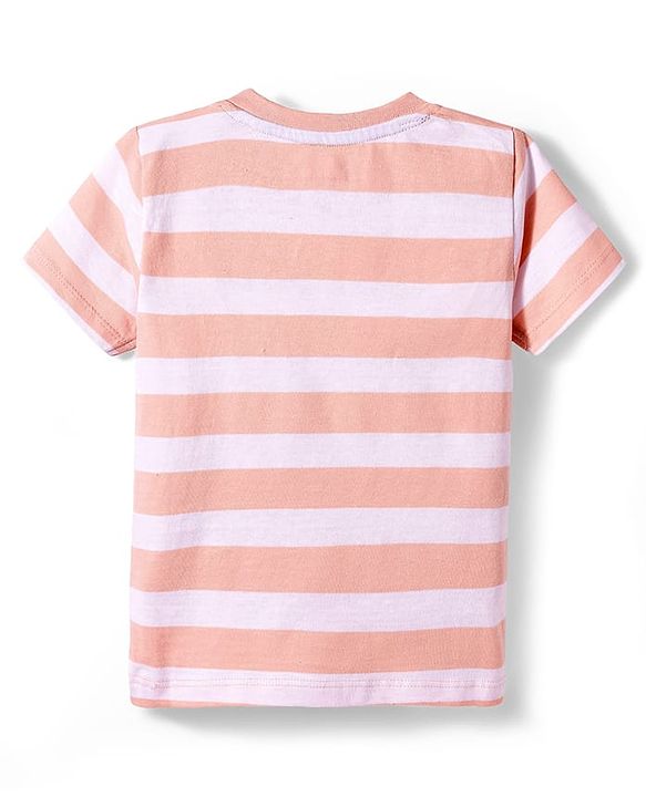 Babyhug Single Jersey Knit Half Sleeves Striped T-Shirt & Shorts Set With Goal Print - Multicolor